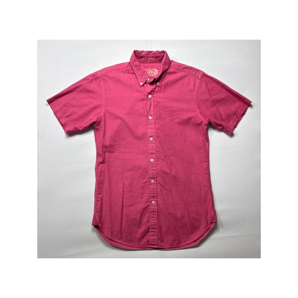 Brooks Brothers Men's Short Sleeve Pink Logo Button‎ Up Shirt - Size S X-Slim